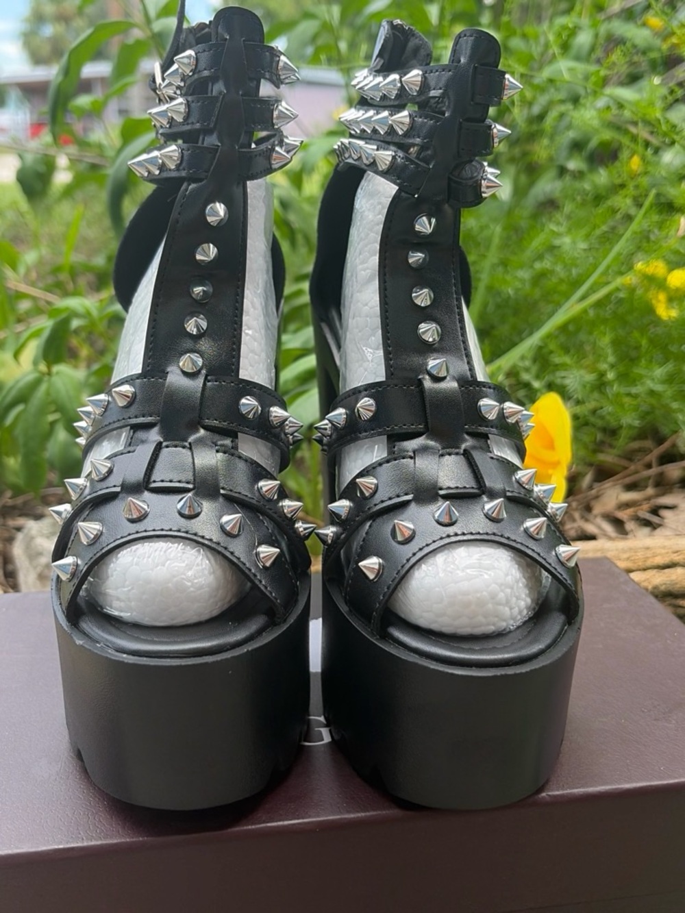 Black Spiked Platform Sandals - Women